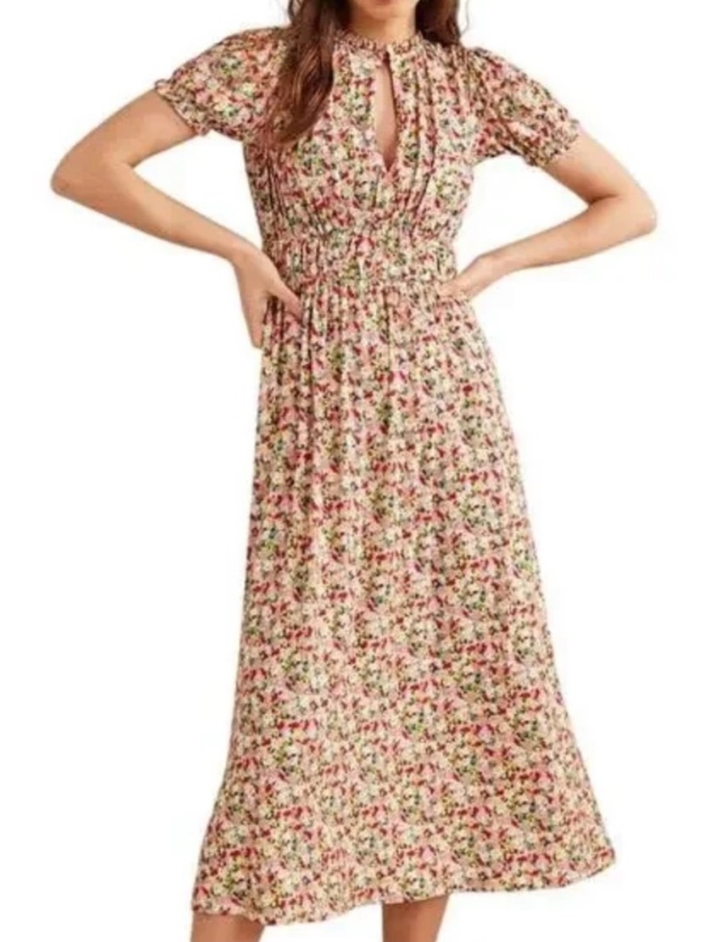 🌟BODEN🌟 FLORAL PRINT ROSANNA JERSY KNIT MIDI TEA DRESS PINK SZ 2